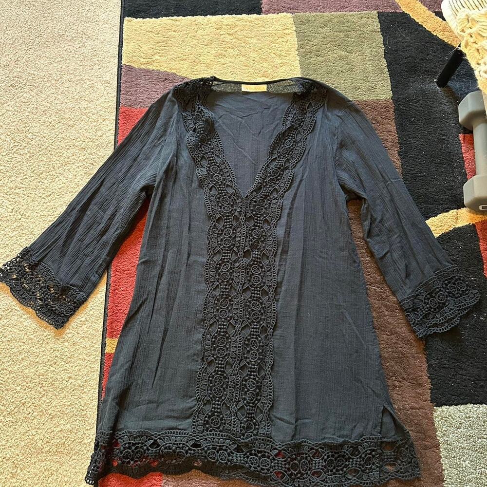 La Blanca black sheer goth chic crochet detailing pool cover up